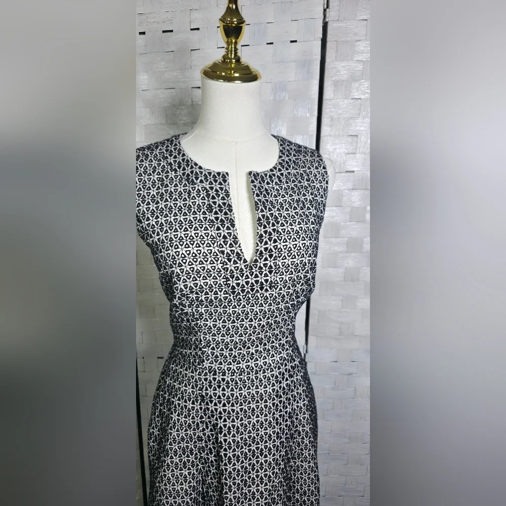 J. Crew Black and White Geometric Midi Dress